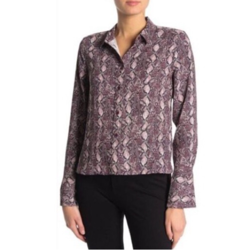 Equipment Huntley Top Snakeskin Button Down Blouse Purple Pink